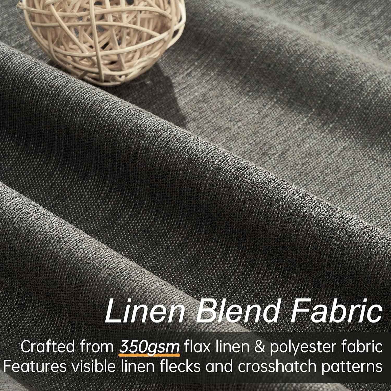 Topfinel Grey Linen Black Out Curtains 96 Inches Long 2 Panels Set for Sliding Glass Doors Modern Cottage Room Darkening Pleat Dark Gray Ae…