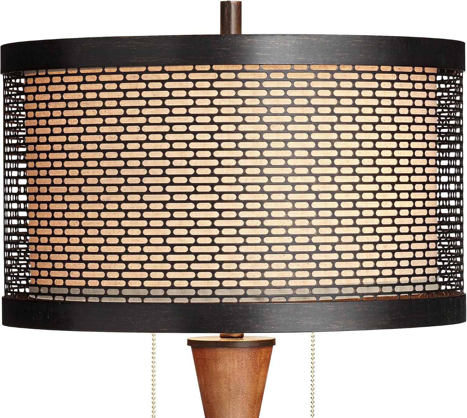 Franklin Iron Works Hunter Rustic Farmhouse Table Lamp 29 3/4" Tall Cherry Wood Bronze Metal Outer Tan Fabric Inner Drum Shade for…