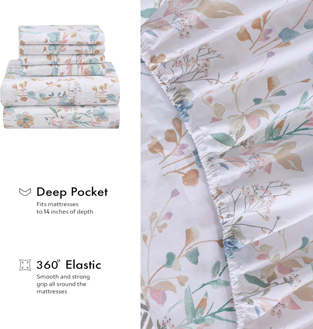 Ruvanti 100% Cotton Percale Sheets California King Size 6 Piece Set, Cooling Bed Sheets for Hot Sleepers, Deep Pocket 14”, Breathable Light…