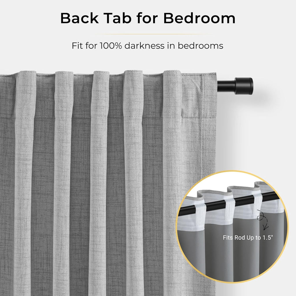 INOVADAY 100% Blackout Curtains for Bedroom, Black Out Curtains 84 Inch Long, Clip Rings Linen Blackout Drapes, Thermal Insulated Room…