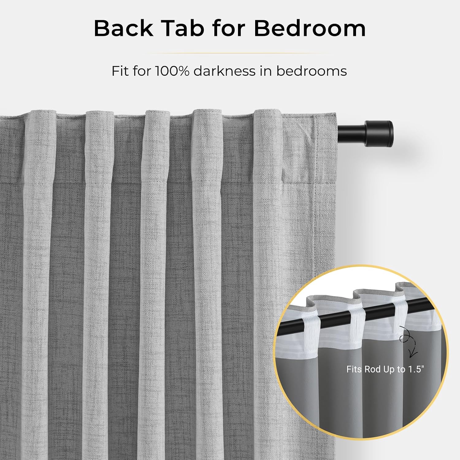 INOVADAY 100% Blackout Curtains for Bedroom, Black Out Curtains 90 Inch Long, Clip Rings Linen Blackout Drapes, Thermal Insulated Room…