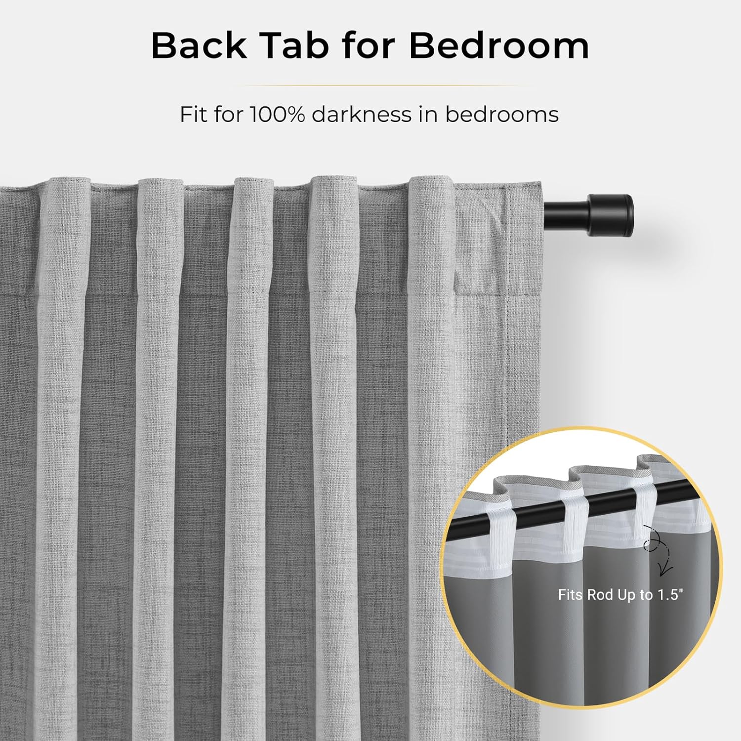 INOVADAY 100% Blackout Curtains for Bedroom, Black Out Curtains 63 Inch Long, Clip Rings Linen Blackout Drapes, Thermal Insulated Room…