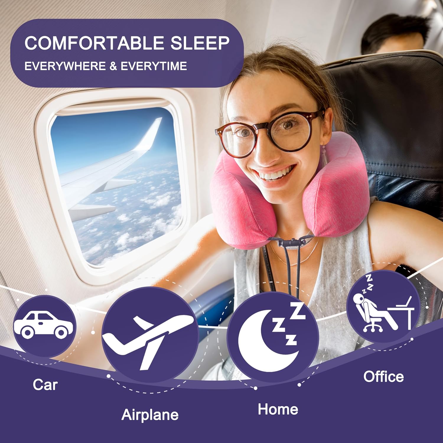 napfun Neck Pillow for Traveling, Upgraded Travel Neck Pillow for Airplane 100% Pure Memory Foam Travel Pillow for Flight Headrest Sleep…