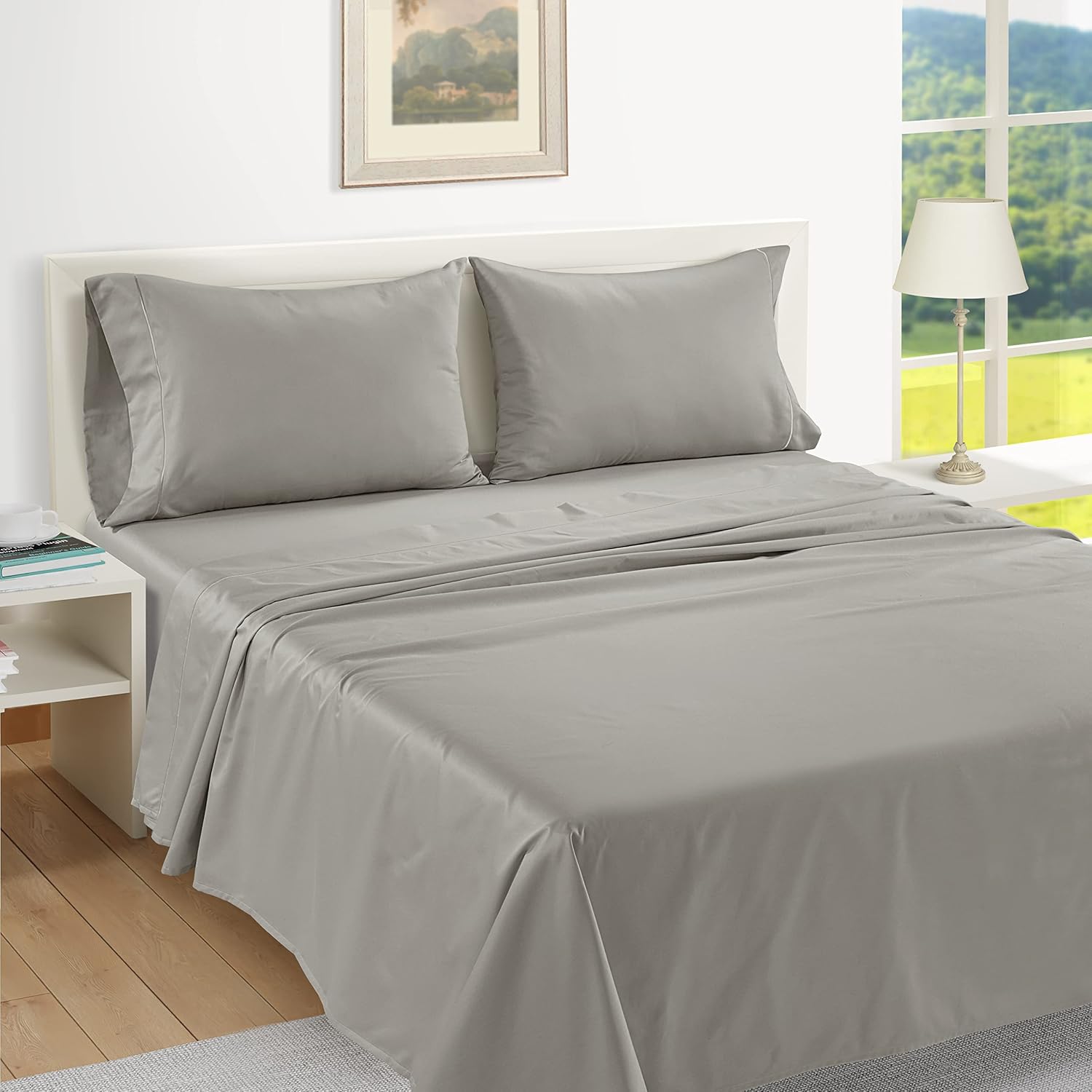 LaneLinen LANE LINEN Pillows Queen Size Set of 2 Soft 100% Egyptian Cotton Cool & Smooth Pillow Cases - Silver Cotton Silver