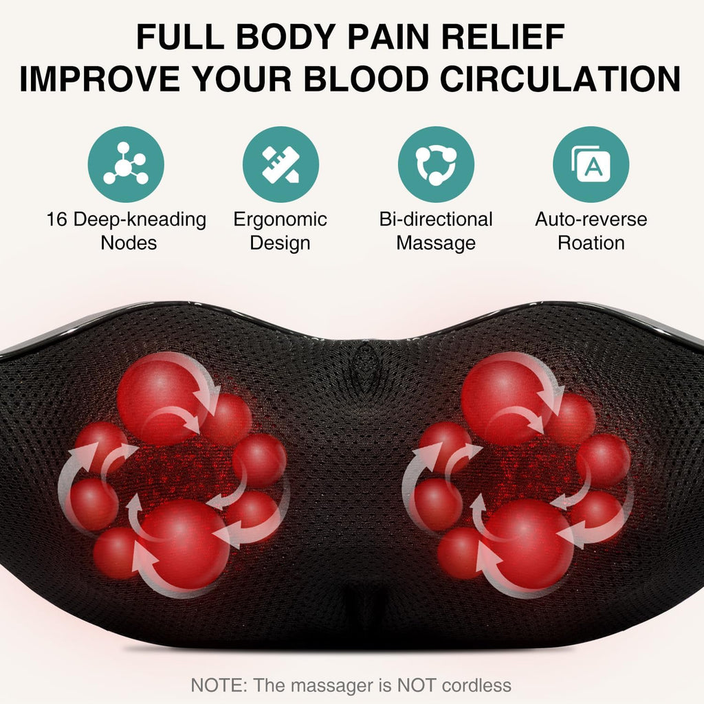 Nekteck Shiatsu Neck Massager with Heat for Deep Tissue, 2026 Upgraded 3D Back Shoulder Kneading Massage Pillow, Body Muscle Relaxation Too…