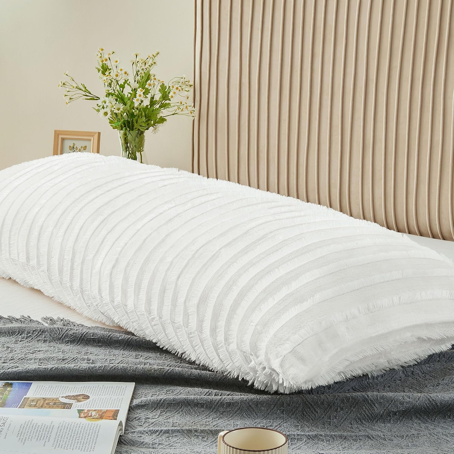 Bedelite Body Pillow Cover with Zipper Closure, Decorative Boho Fleece Pillowcase 20 x 54 Inches, Luxury Fluffy Plush Long Body Pillow Pill…