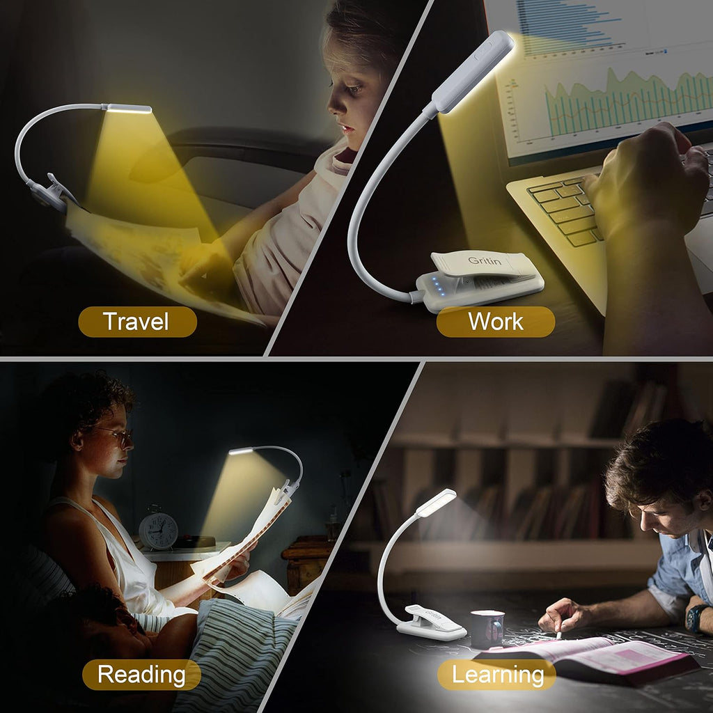 Gritin 9 LED Rechargeable Book Light for Reading in Bed -Eye Caring 3 Color Temperatures, Stepless Dimming Brightness,80 Hrs Runtime Small…