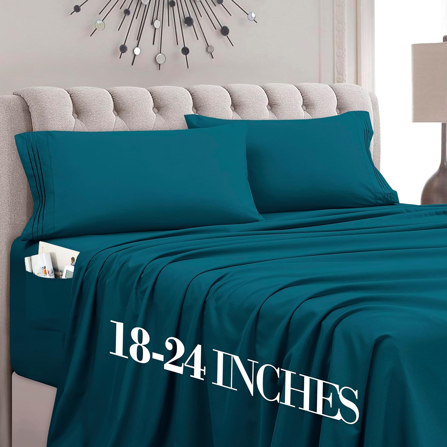 MocassiLuxuryBedding Mocassi Cal King Size 4-Piece Bed Sheet Set - 1800 Hotel Quality Microfiber 18-24 Inches Extra Deep Pocket Fitted Shee…
