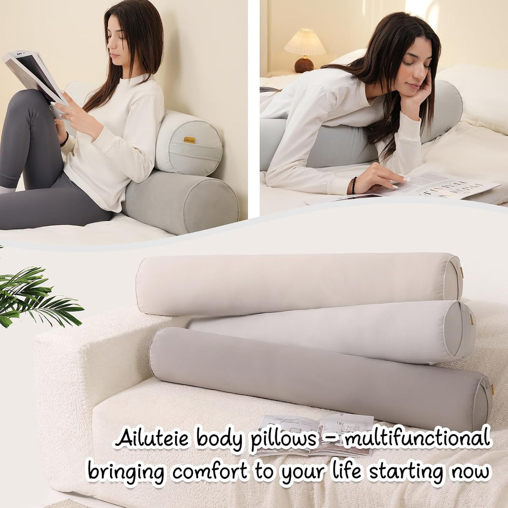 Body Pillow for Adults, Long Round Pillow, Big Cylindrical Pillow, Large Full Bolster Pillows for Side Sleepers (Silver Gray, 39.37"*7.87")