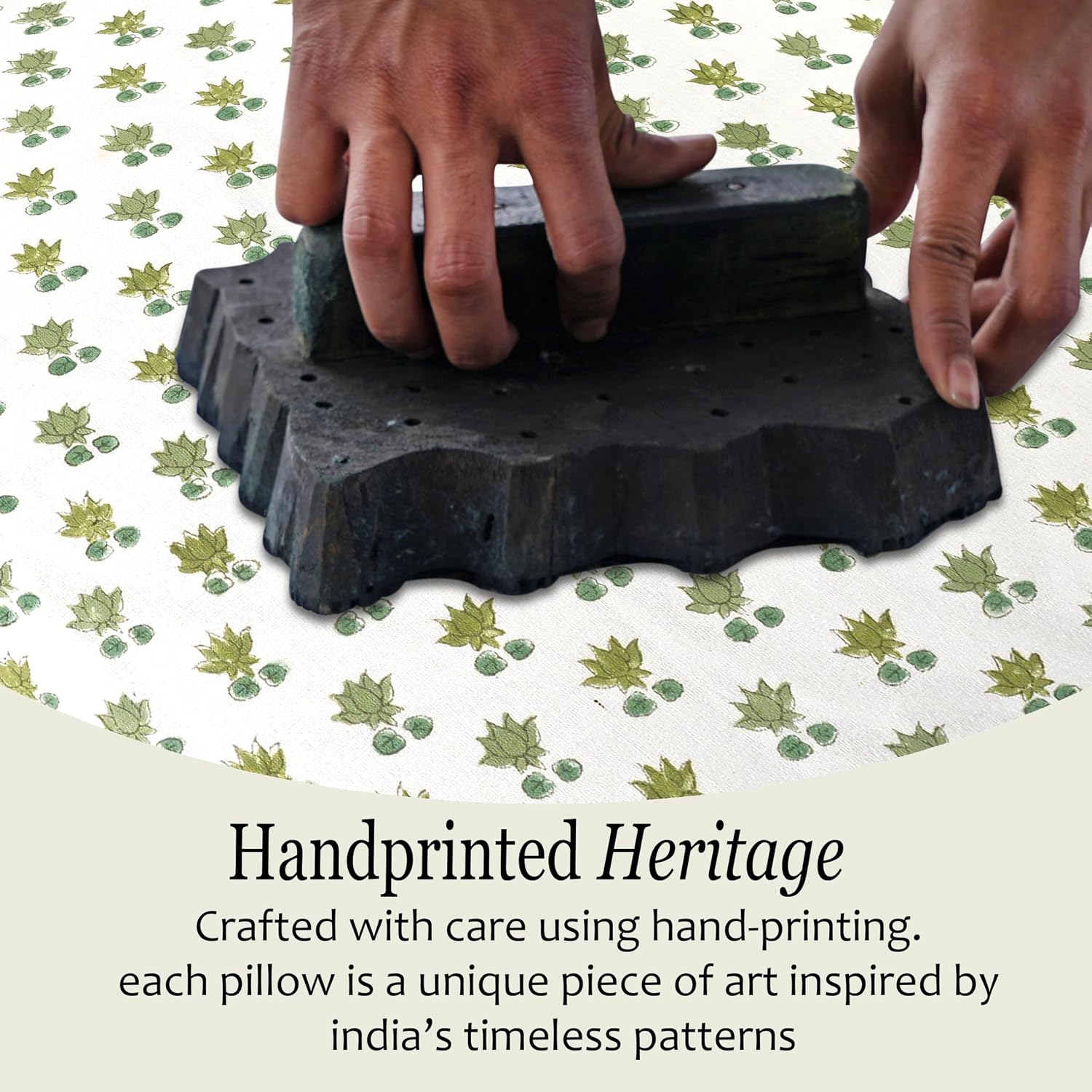 Cottonprintclub CPC Hand Block Print Lotus Meadow Ruffle Sham Pillow Cover 36" x 14" inch Hidden Zipper Decorative Pillowcase for Couch, Be…