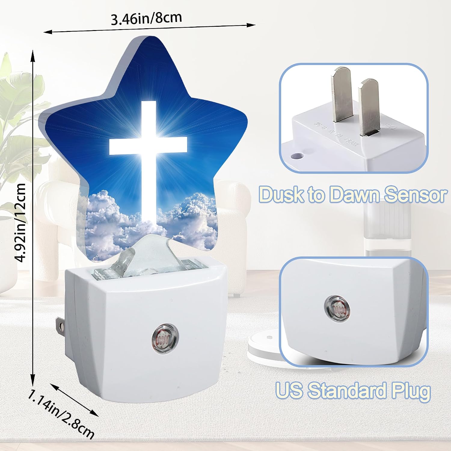 Snowmolle Cross Heaven Night Light, White Cross Sunset Plug-in Star Night Lights with Dusk-to-Dawn Sensor for Bedroom, Bathroom, Living Room S…