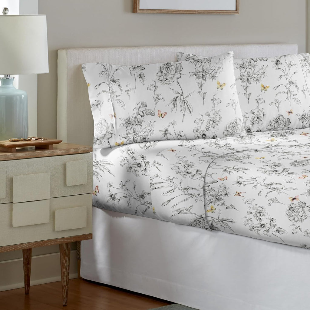 Pointehaven Pollen Twin Extra Long Cotton Crisp Percale Breathable Mercerized 3 pc Sheet Set