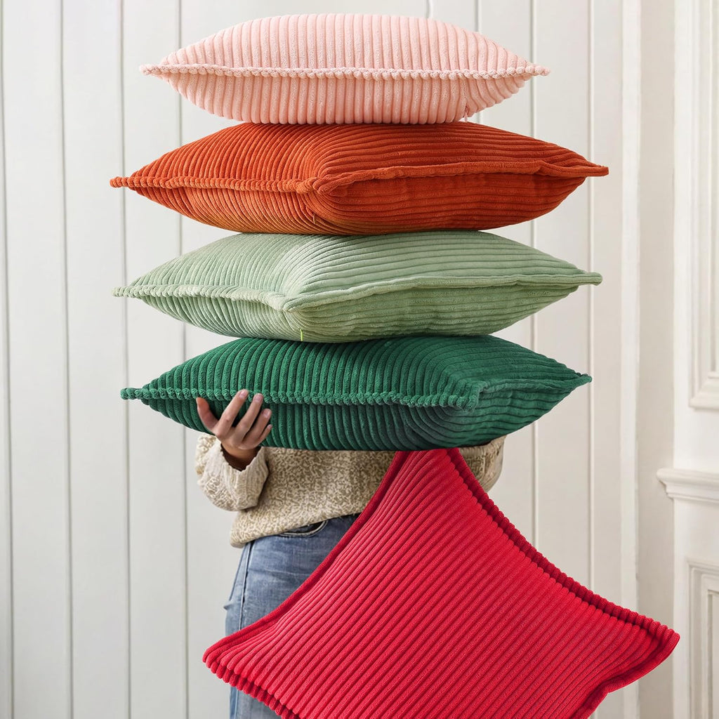 decorUhome Summer Corduroy Green Throw Pillow Covers 12x20 Set of 2 Decorative Soft Boho Farmhouse Lumbar Couch Pillow Covers for Living Ro…