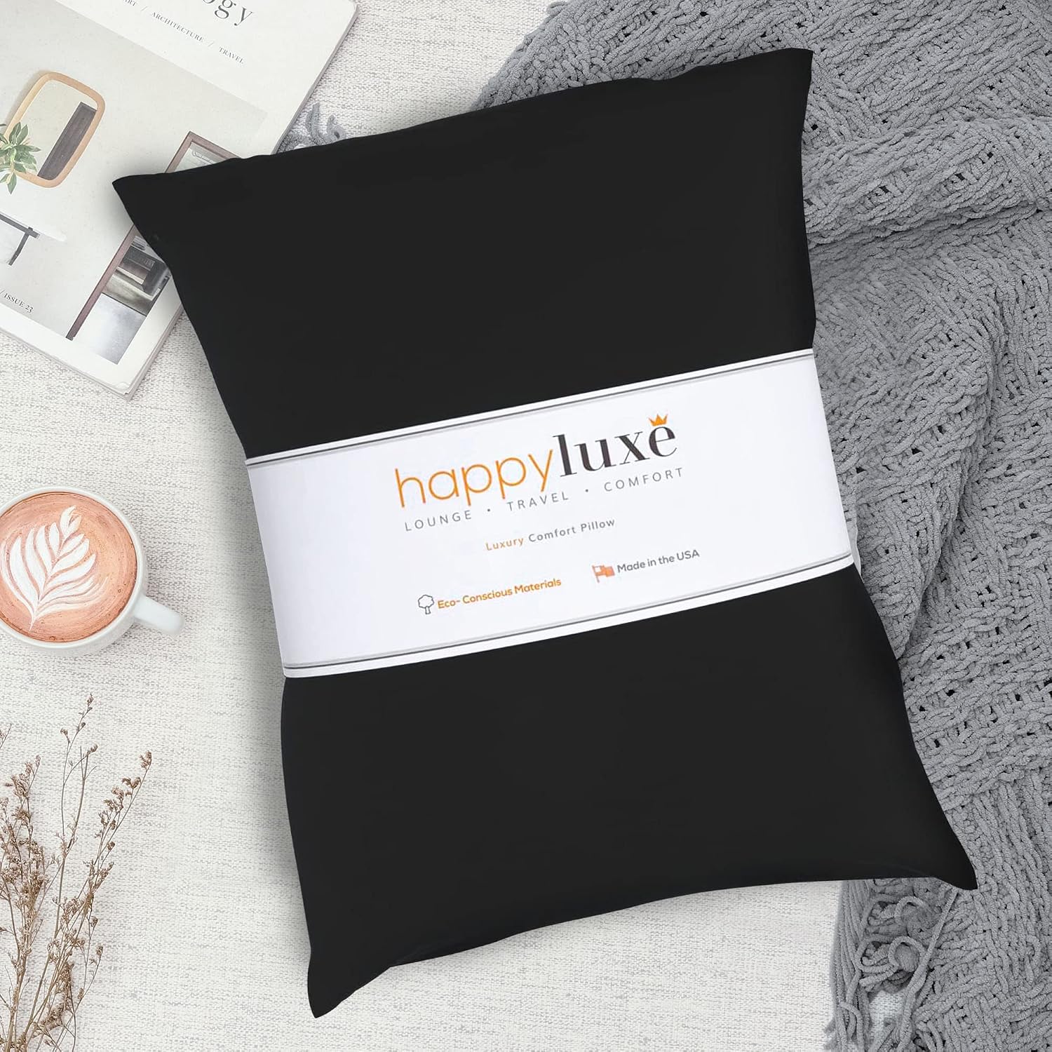 Happyluxe Odyssey Travel Pillow for Long Flights - Soft, Small, Alternative to Down and Memory Foam. 17 x 13in - Made in The USA, Jet…