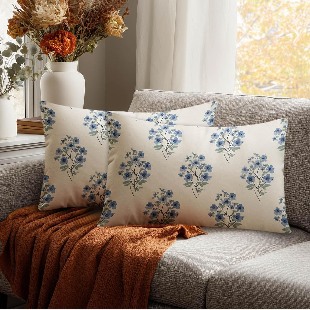 HOMETITUTE Blue Floral Pillow Covers Decorative Pack of 2 Satin 12x20 Inch Vintage Botanical Flower Art Lumbar Throw Pillow Cases for…