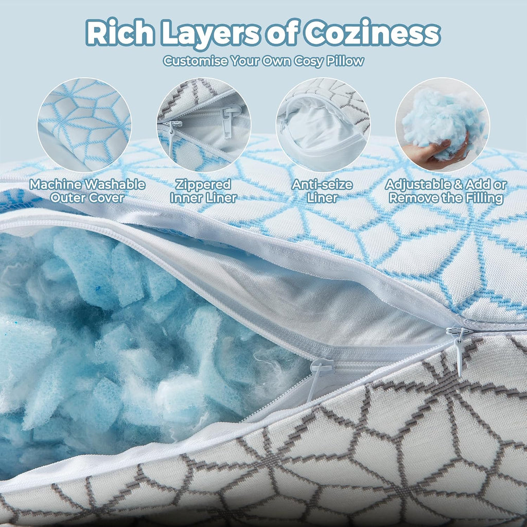 Wolki Queen Size Pillows Set of 2 Shredded Memory Foam Pillows 2 Pack, Adjustable Cooling Pillow for Side Sleepers, Back, Stomach, Hot Slee…
