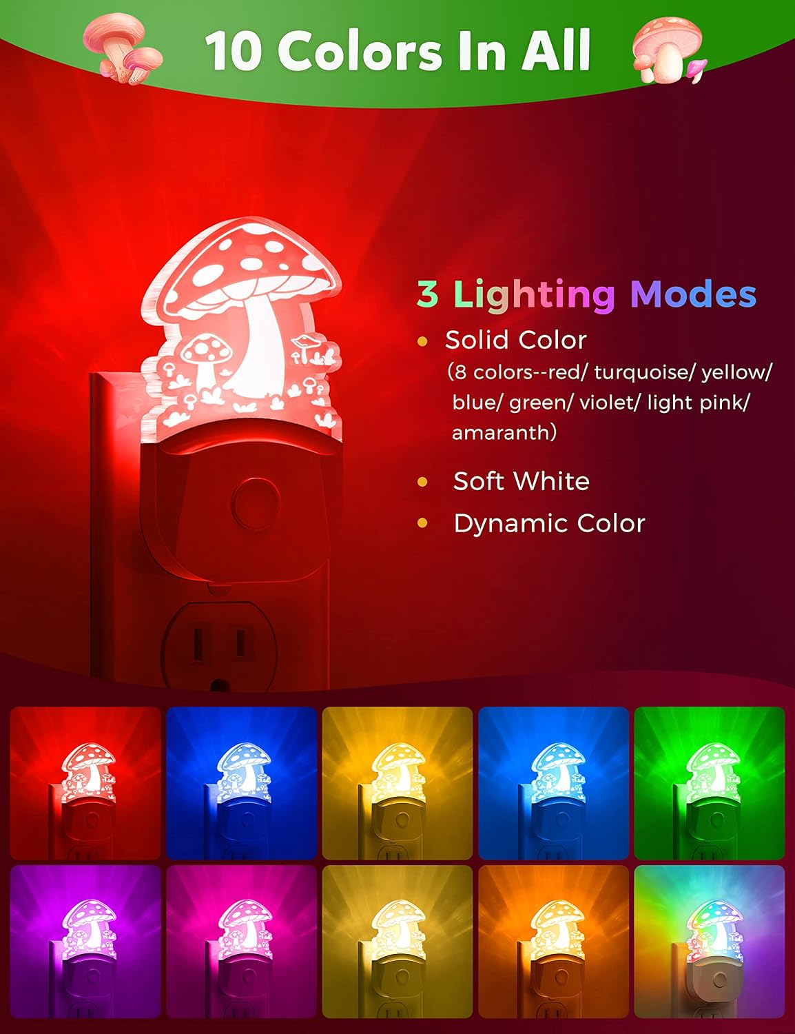 Mushroom Night Light [2 Pack], Plug in Lamp, 8 Color Changing LED Night Lights for Adults Kids Baby Children NightLight Wall Mushroom…