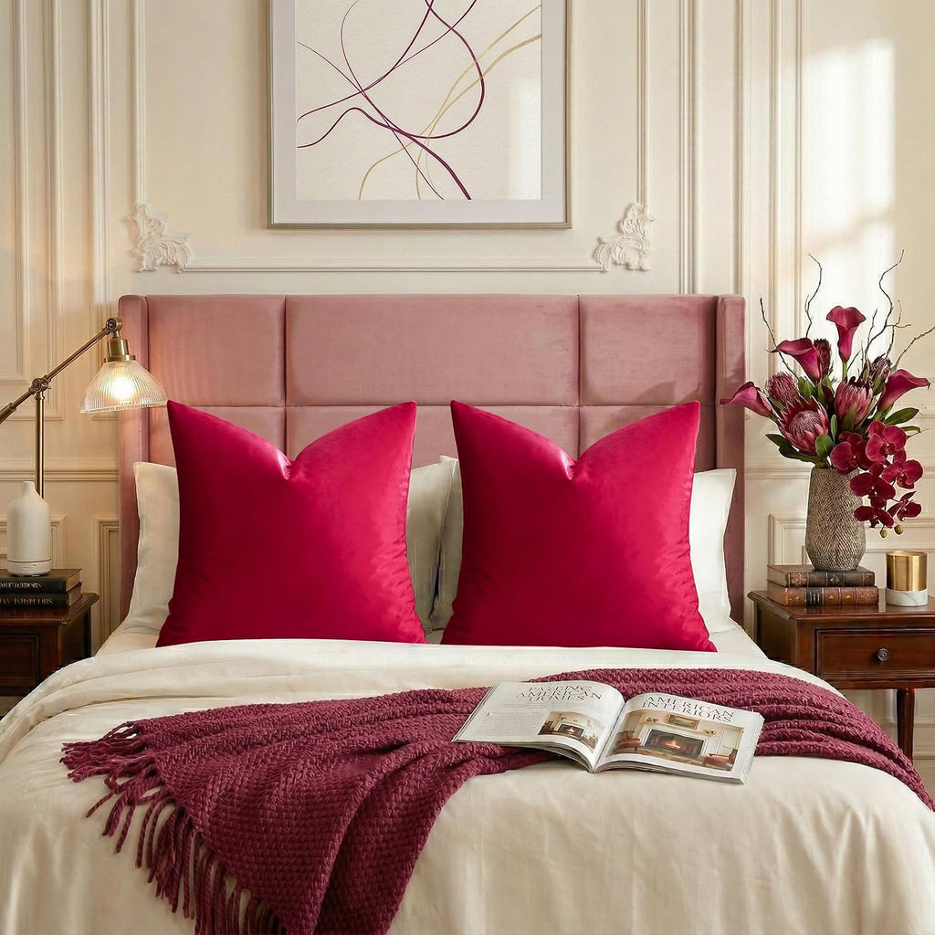 GIGIZAZAFocusingonhomedecoration GIGIZAZA Decorative Throw Pillow Covers 26x26, Set of 2 Red Square Couch Pillow Covers, Velvet Sofa Boho Cus…