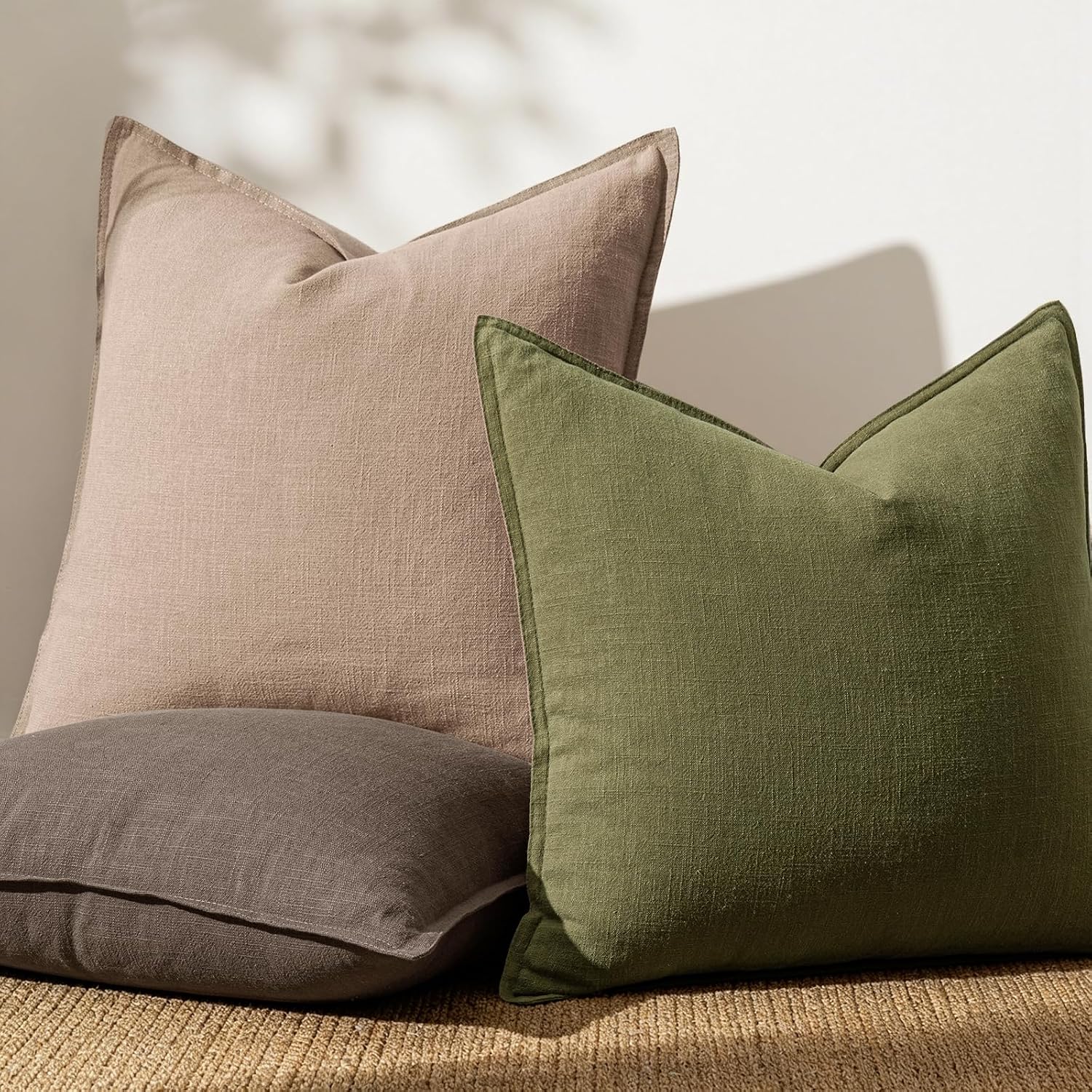 Anroduo Pack of 2 Decorative Linen Pillow Covers Taupe Neutral Farmhouse Boho Soild Cushion Case Soft Accent Pillowcase for Couch Sofa Bedr…