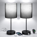 Fenmzeelighting Black Touch Lamps for Nightstand Set of 2 - Bedside Table Lamp for Bedroom with Dual USB Ports & AC Outlet, 3-Way Dimmable…