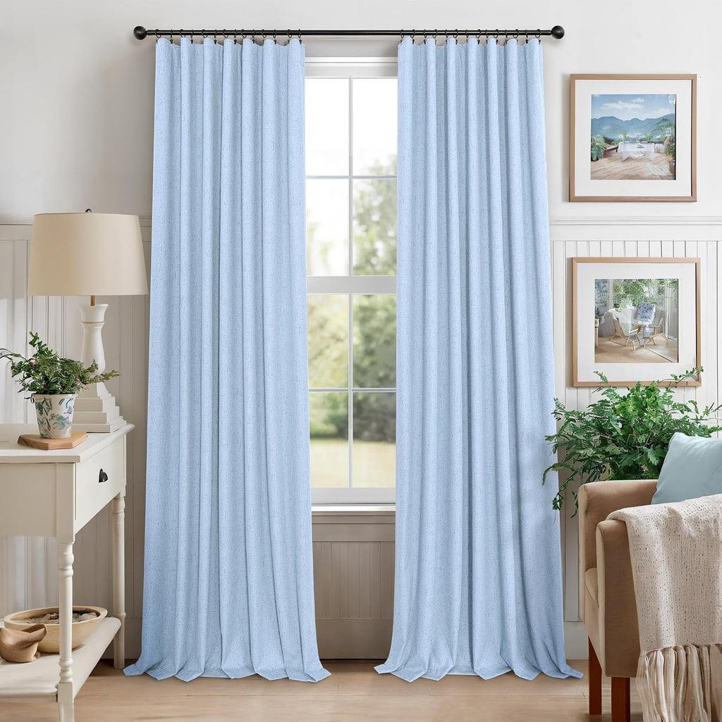 Pitalk 100% Blackout Light Blue Curtains 84 Inch Length for Bedroom Window 2 Panel Room Darkening Insulated Thermal Sky Colored Pale Blue B…