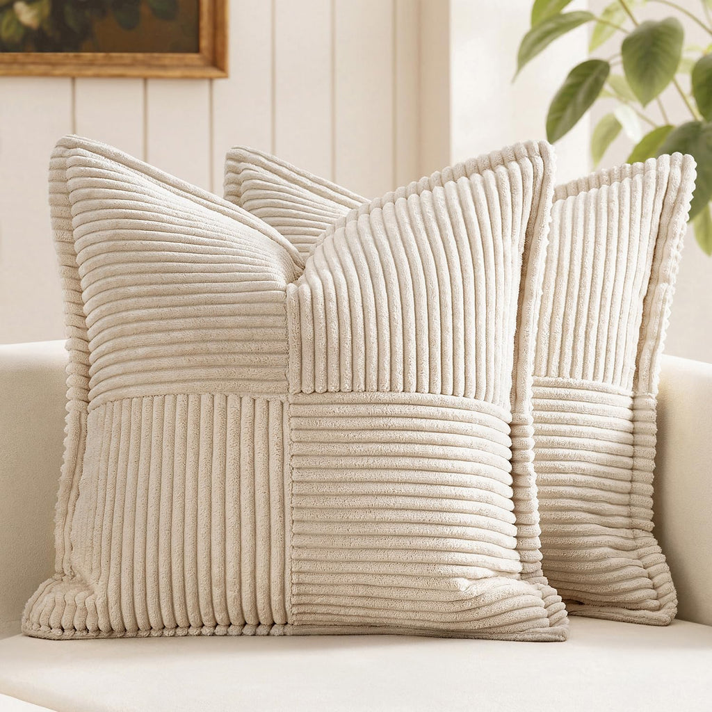 MIULEE Decorative Throw Pillow Covers for Couch Bed Livingroom 20x20 Inch Set of 2 Beige Boho Accent Throw Pllows Broadside Striped…