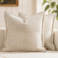 MIULEE Decorative Throw Pillow Covers for Couch Bed Livingroom 20x20 Inch Set of 2 Beige Boho Accent Throw Pllows Broadside Striped…