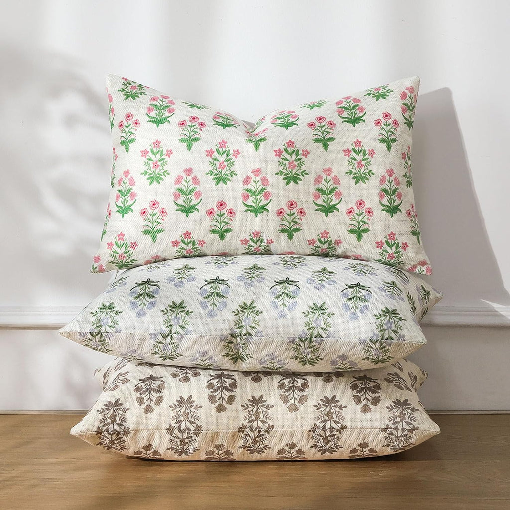 OTOSTAR Floral Print Pillow Covers 16x24 Inch Pack of 2 Double-Sided Blue Green Flower Lumbar Throw Pillow Covers Farmhouse Rustic…