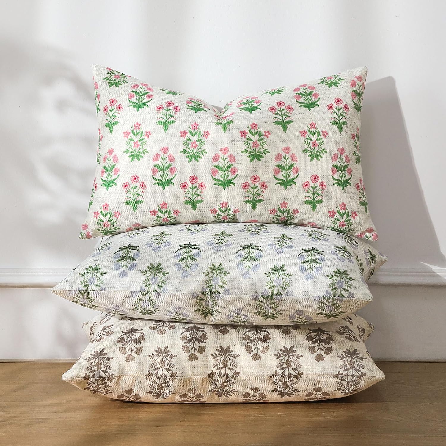 OTOSTAR Floral Print Pillow Covers 16x24 Inch Pack of 2 Double-Sided Blue Green Flower Lumbar Throw Pillow Covers Farmhouse Rustic…