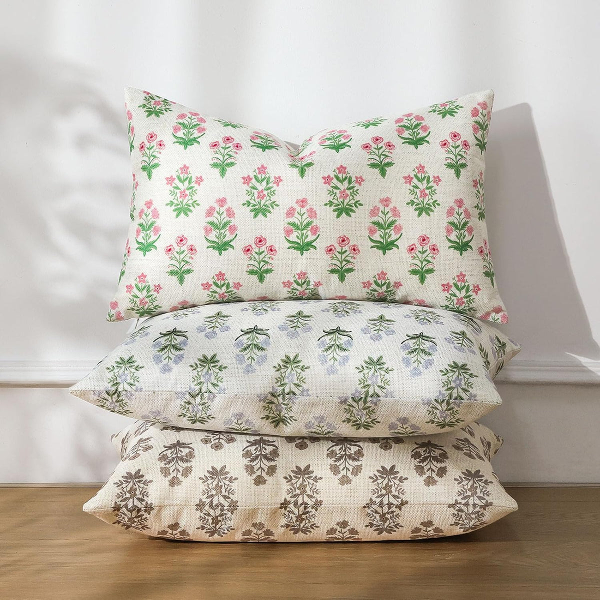 OTOSTAR Floral Print Pillow Covers 16x24 Inch Pack of 2 Double-Sided Pink Green Flower Lumbar Throw Pillow Covers Farmhouse Rustic…