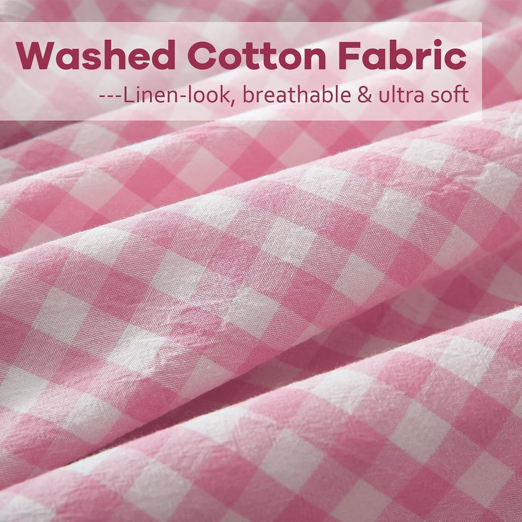 2 Pack Pink White Plaid Gingham Ruffle Euro Pillow Sham Covers, 100% Yarn-Dyed Washed Cotton Girls Lovely Checkered Farmhouse Pillow…