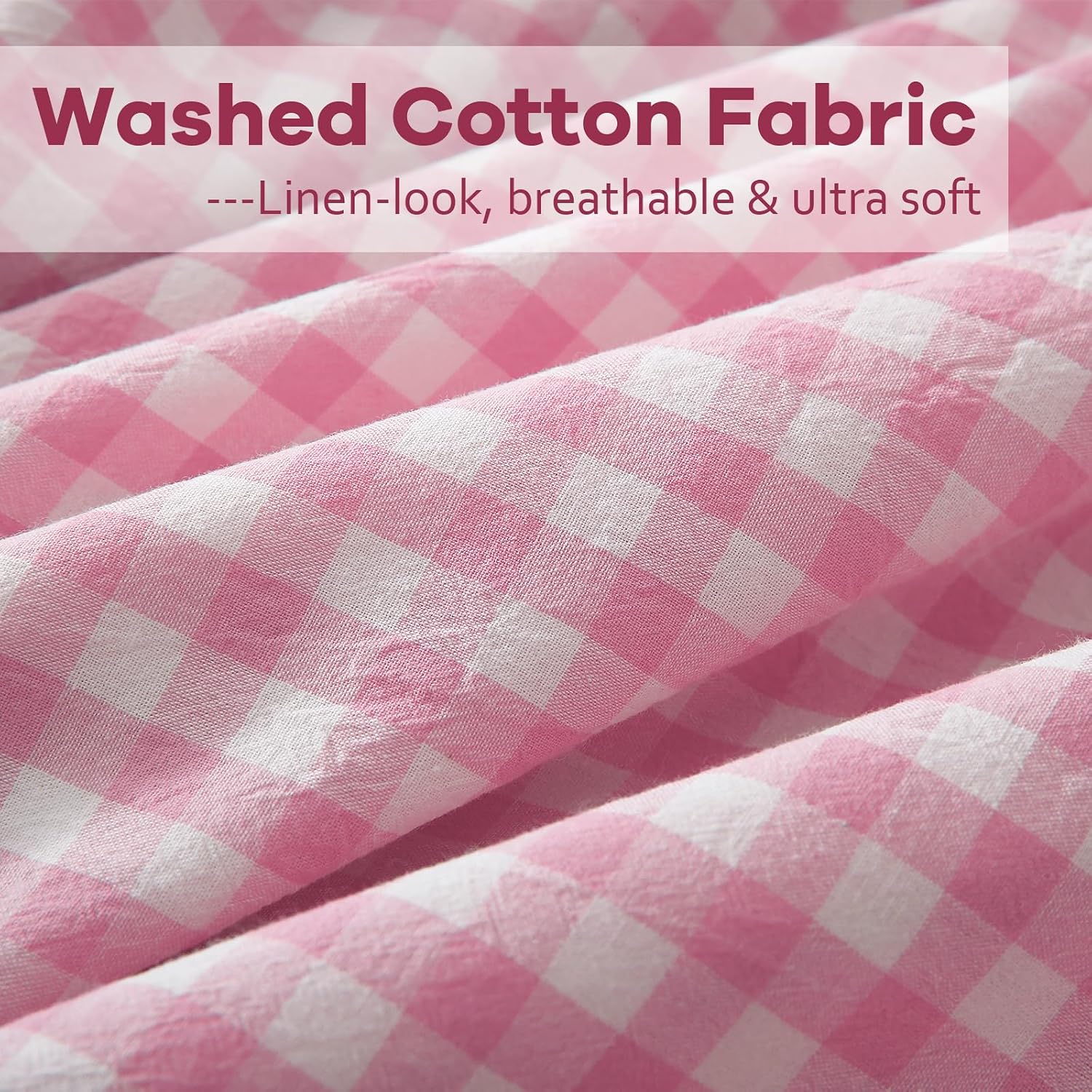 2 Pack Pink White Plaid Gingham Ruffle Euro Pillow Sham Covers, 100% Yarn-Dyed Washed Cotton Girls Lovely Checkered Farmhouse Pillow…
