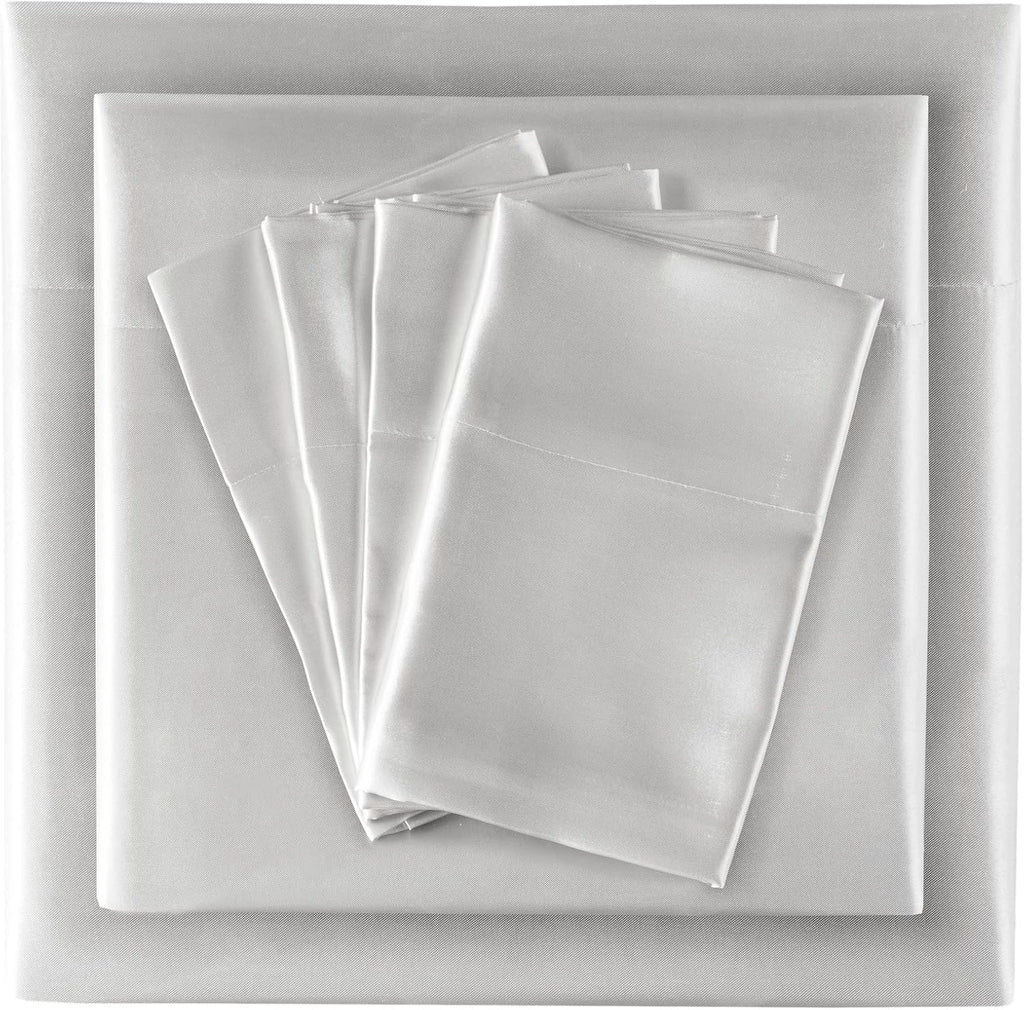 Madisonpark Madison Park Essentials Satin Sheet Set Luxury and Silky with Natural Sheen, Elastic 14" Pocket fits up to 16" Mattress, All Ar…