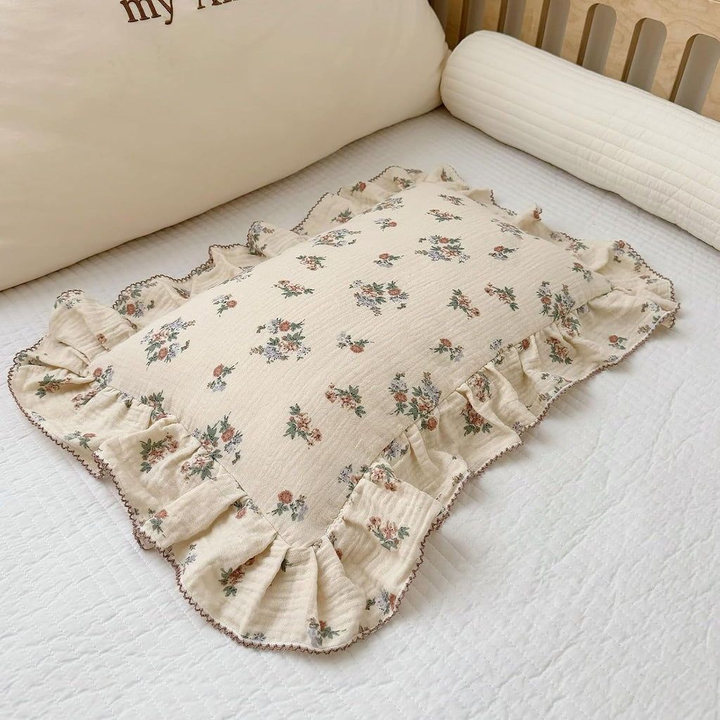 BuLuTu 2 Layers Muslin Toddler Pillowcases Fits for Crib Cot Cradle, Cotton Floral Pillow Cases for 1 2 3 4 5 6 Years Old Girls Boys…
