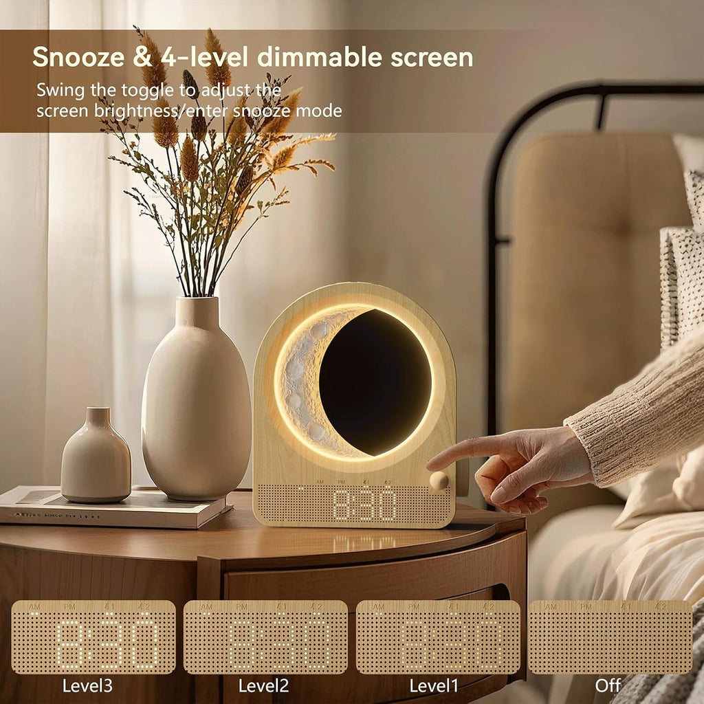 blonbar Sunrise Alarm Clocks for Bedrooms, Stepless Dimmable Moon Lamp Dual Alarm Clock with 12Levels Volume for Heavy Sleepers, 10 Natural…