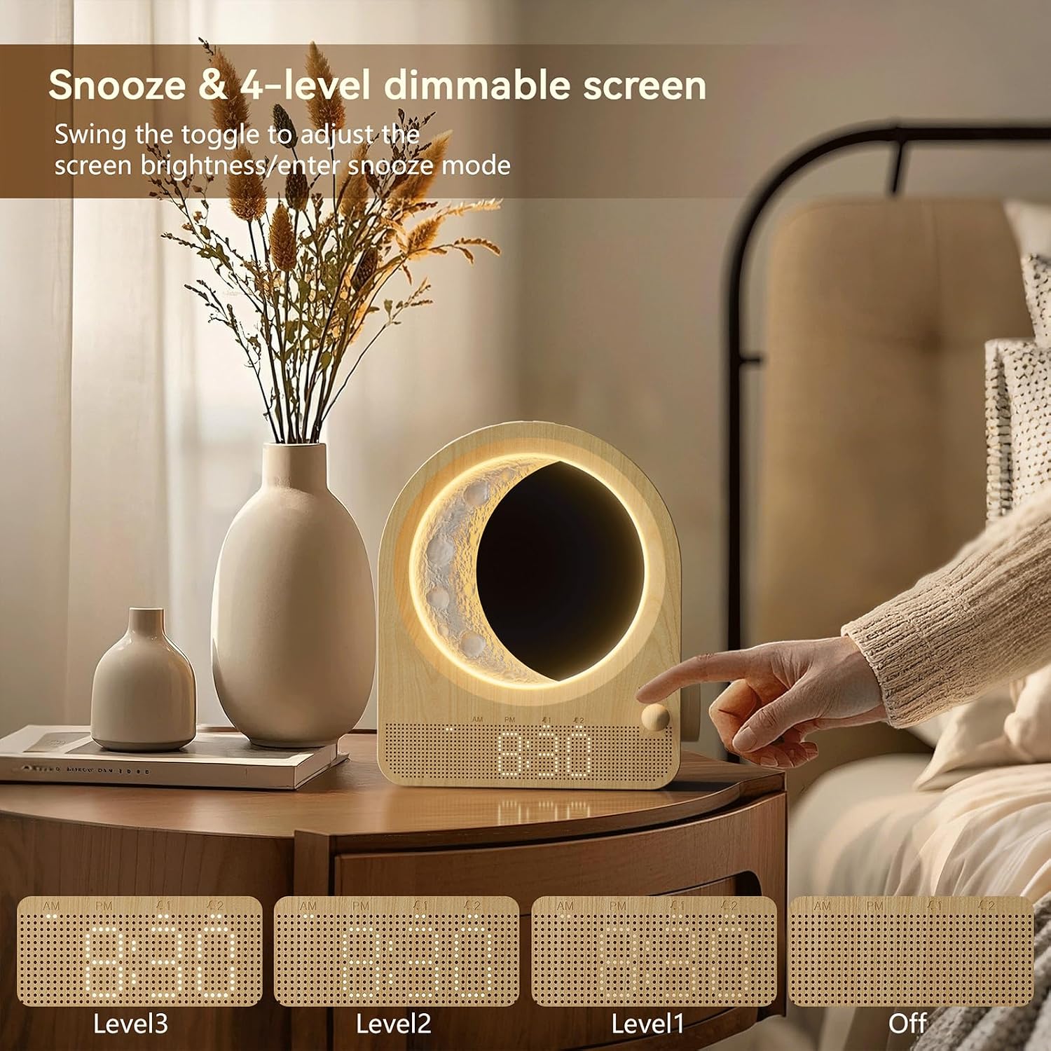blonbar Sunrise Alarm Clocks for Bedrooms, Stepless Dimmable Moon Lamp Dual Alarm Clock with 12Levels Volume for Heavy Sleepers, 10 Natural…