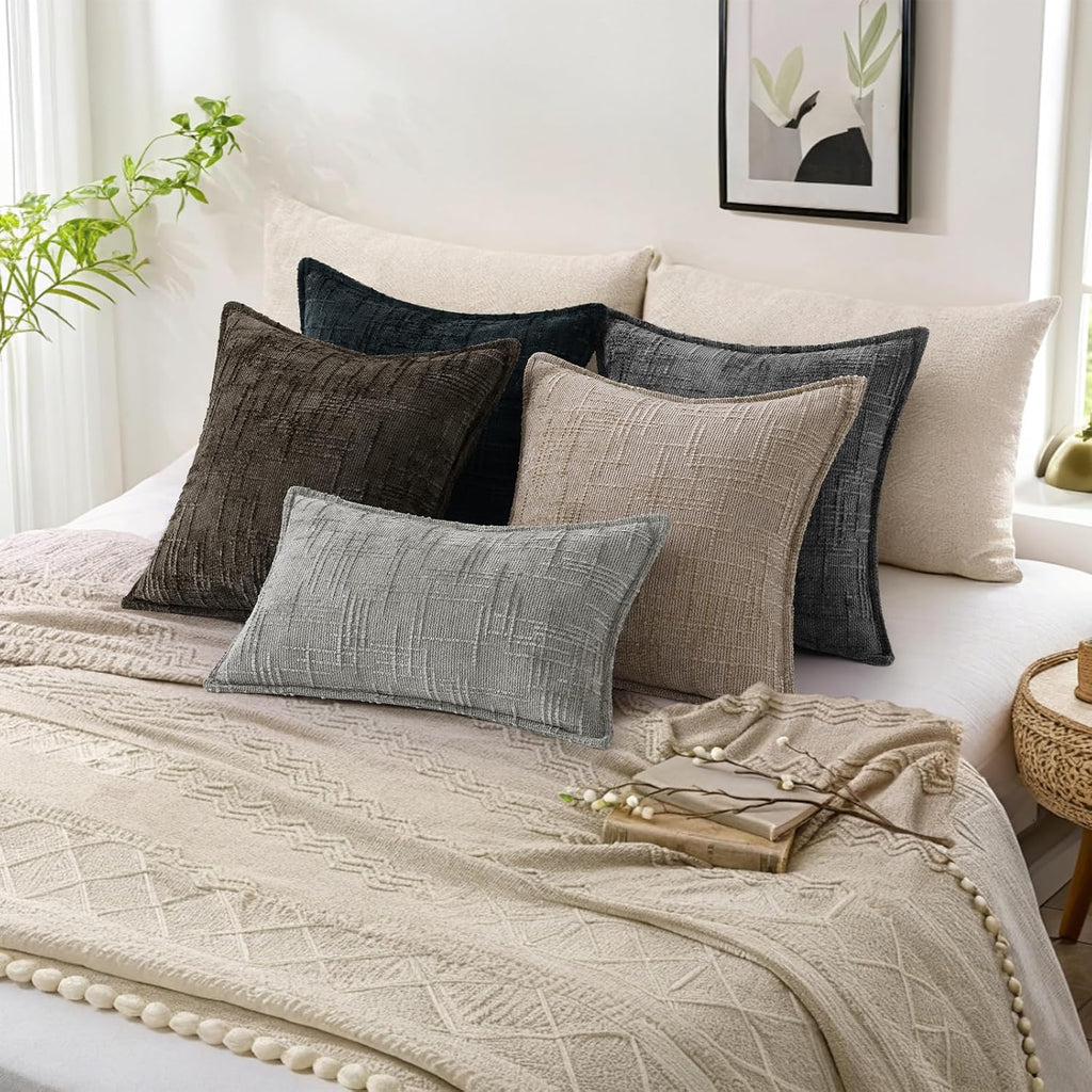 decorUhome Chenille Throw Pillow Covers 22x22 Set of 2, Soft Textured Slubby Modern Decorative Pillow Covers with Elegant Design for Couch,…