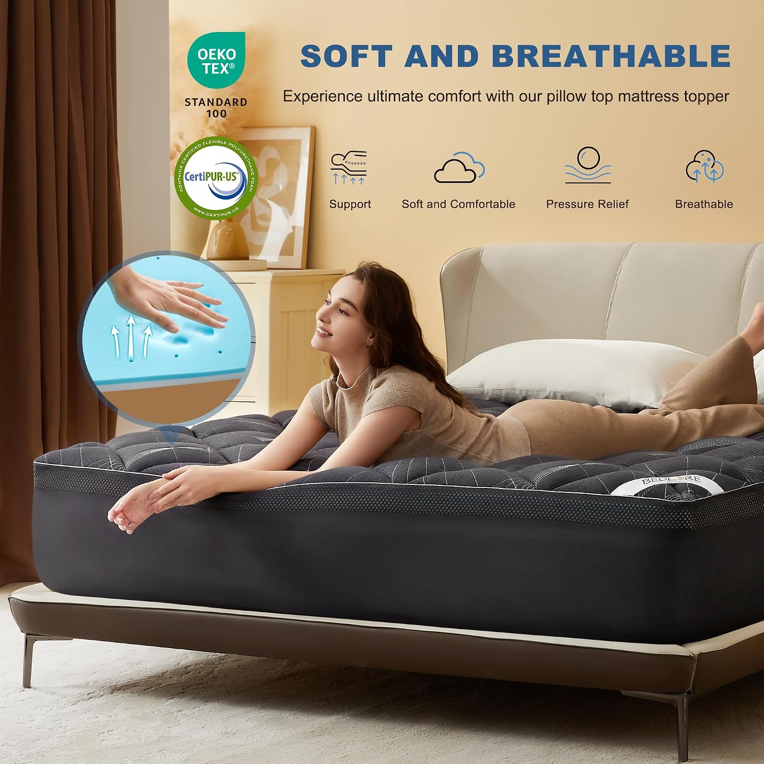 Bedlore 4-Inch King Mattress Topper for Back Pain - Dual Layer Medium Support (2" Gel Memory Foam + 2" Cooling Fluffy Pillow Top Pad)…