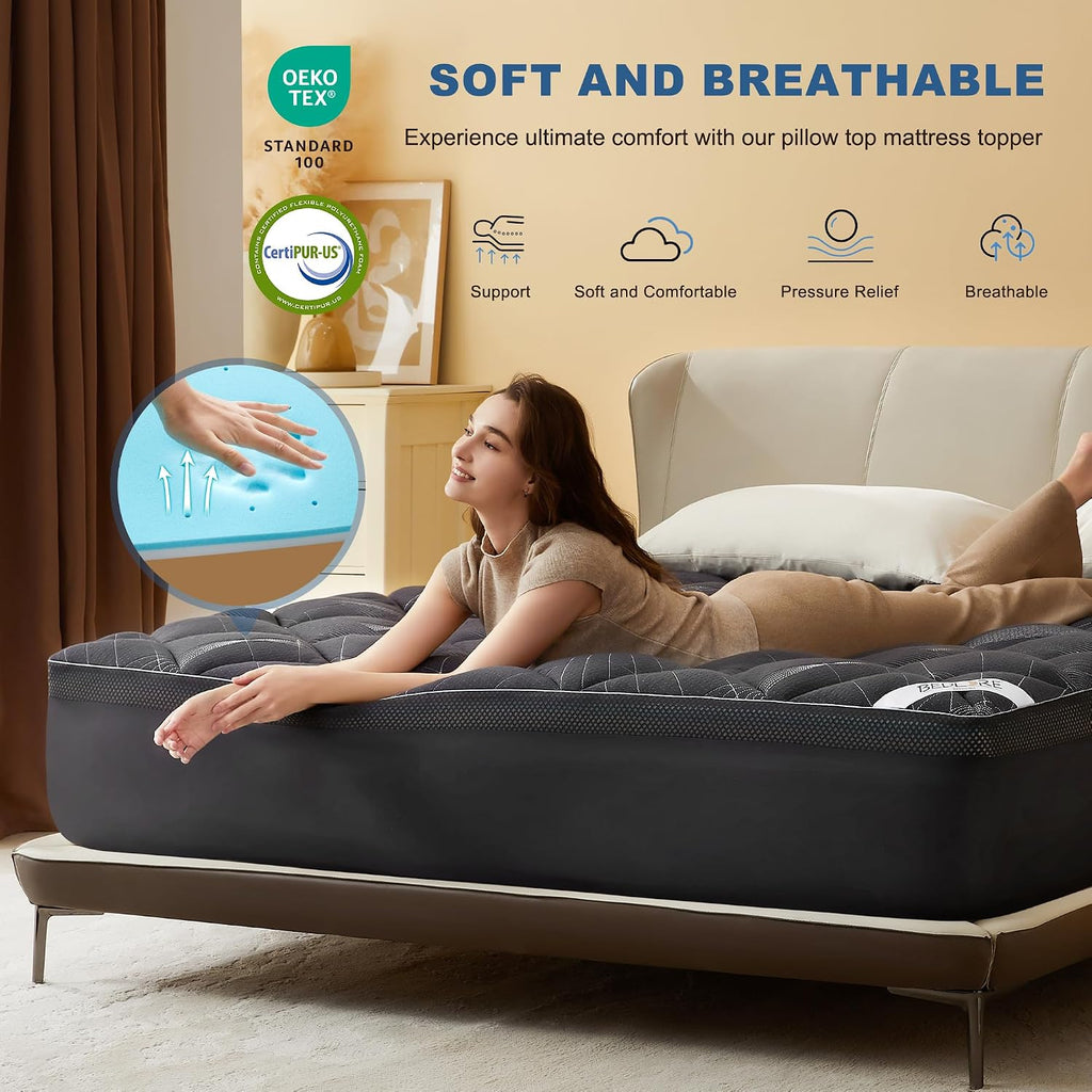 Bedlore 4-Inch Queen Mattress Topper for Back Pain - Dual Layer Medium Support (2" Gel Memory Foam + 2" Cooling Fluffy Pillow Top Pad)…