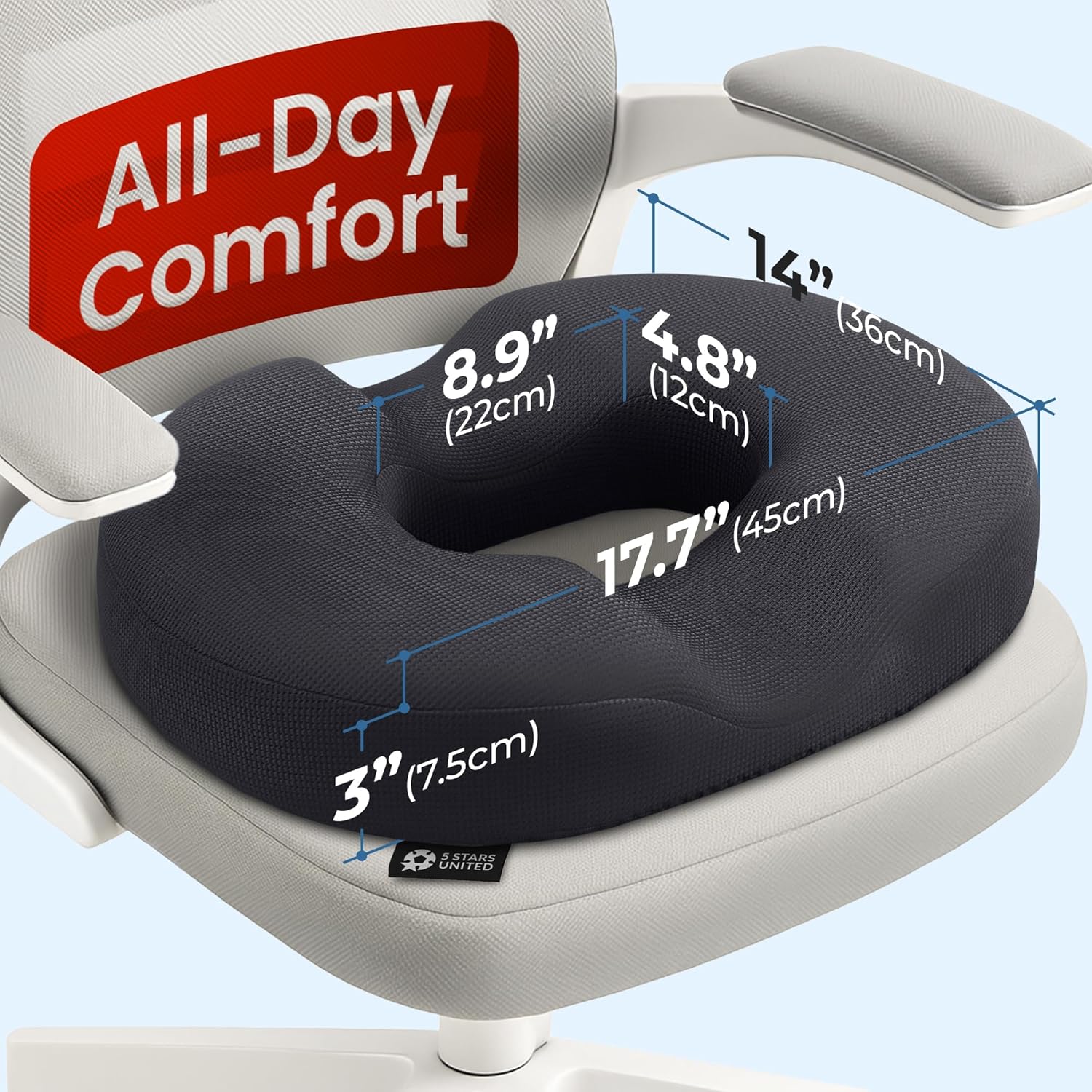 5Starsunited 5 STARS UNITED Donut Pillow Hemorrhoid Tailbone Cushion – Large Floor Cushion for – Coccyx, Prostate, Sciatica, Pelvic Floor,…