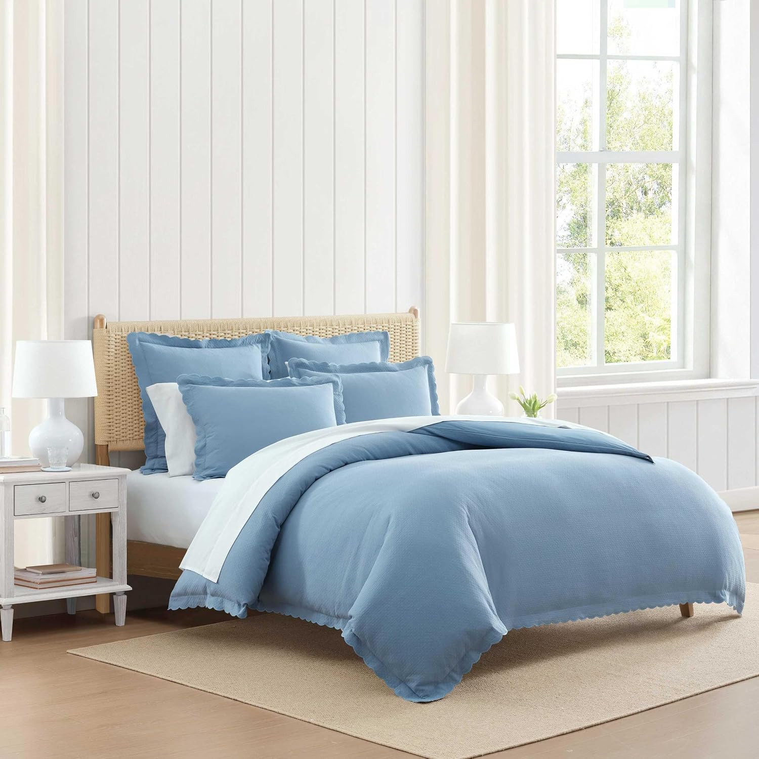 MarthaStewart Martha Stewart - Queen Duvet Cover Set, 100% Soft Cotton Blend Bedding, Corner Ties & Button Closure, 3 Piece Bed Set with Ma…