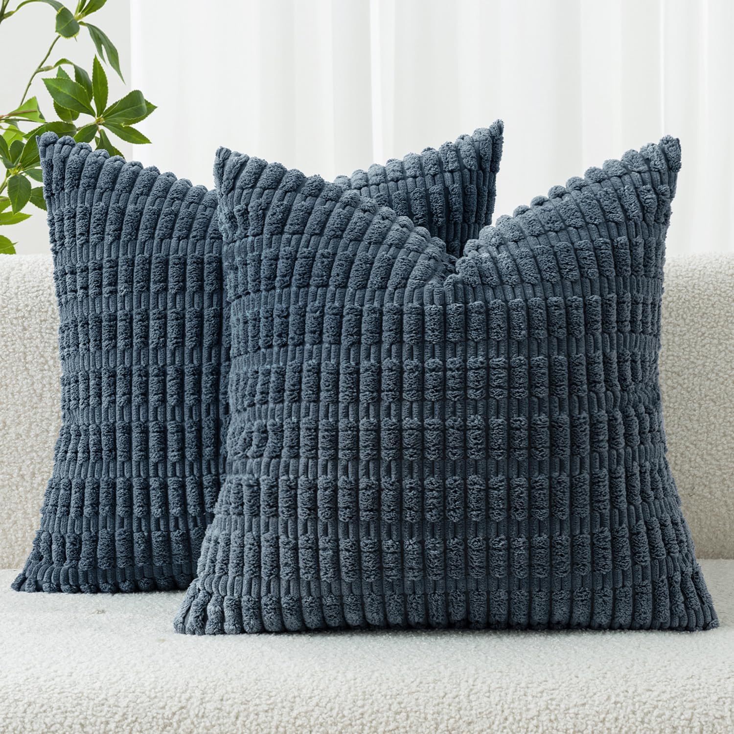 Miulee Pack of 2 Corduroy Decorative Throw Pillow Covers 16x16 Inch Soft Boho Striped Pillow Covers Modern Farmhouse Home Decor for Summer…