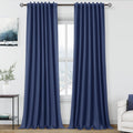 Nanspring Classic Blue 100% Blackout Linen Curtains 96 Inches Long for Bedroom Back Tab Thermal Insulated Modern Coastal Decor Black Out Cu…