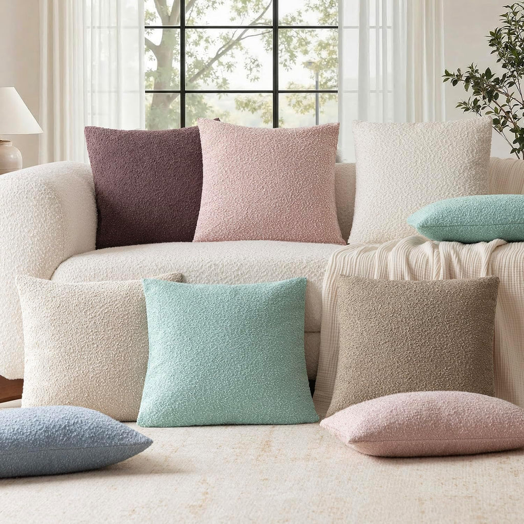 Foindtower Decorative Textured Boucle Throw Pillow Covers Accent Solid Pillow Cases Neutral Soft Cozy Couch Cushion Case for Chair Sofa…
