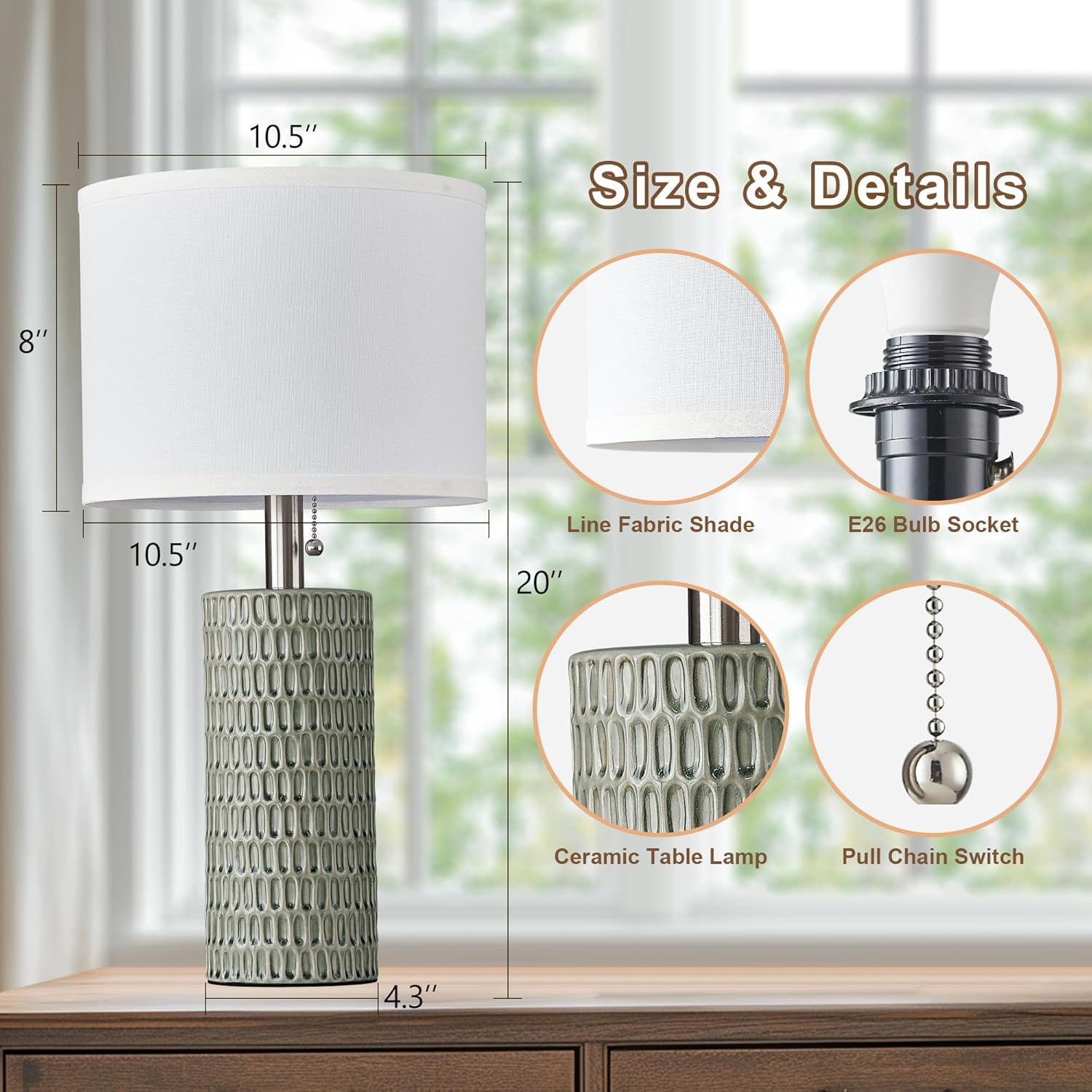 Reaketon Table Lamps for Living Room Set of 2, Ceramic Table Lamps for Bedroom, 20" Modern Lamps for Night Stands, Green