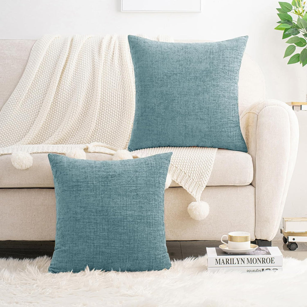 Hwy50 HWY 50 Smoky Blue Couch Pillow Covers 16x16 Inch Pack of 2, Soft Chenille Decorative Throw Pillow Cases Farmhouse for Sofa Living Roo…