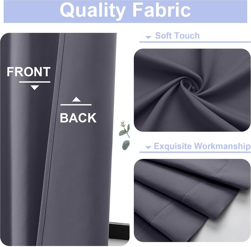 Simplebrand Ava Grey Blackout Curtains for Bedroom 84 Inch Length 2 Panels Set, Solid Thermal Insulated Privacy Living Room Window Treatmen…