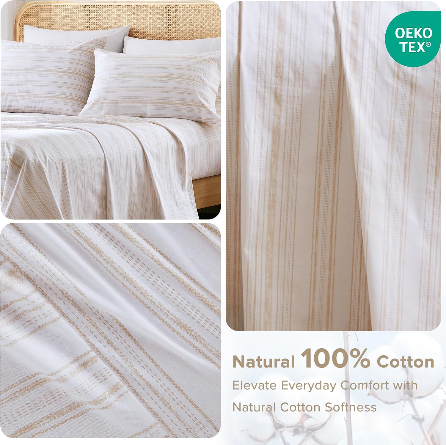 ComfortSpaces Comfort Spaces 100% Cotton Sheets Full, Breathable, Naturally Cool Cotton Sheets, Cotton Bed Sheets with 14" Elastic Pocket F…