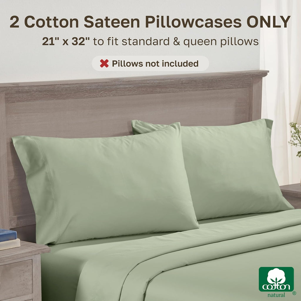 CaliforniaDesignDen California Design Den Standard Pillow Cases Set of 2-600 Thread Count Sateen, Natural 100% Cotton Pillowcases Queen/Sta…
