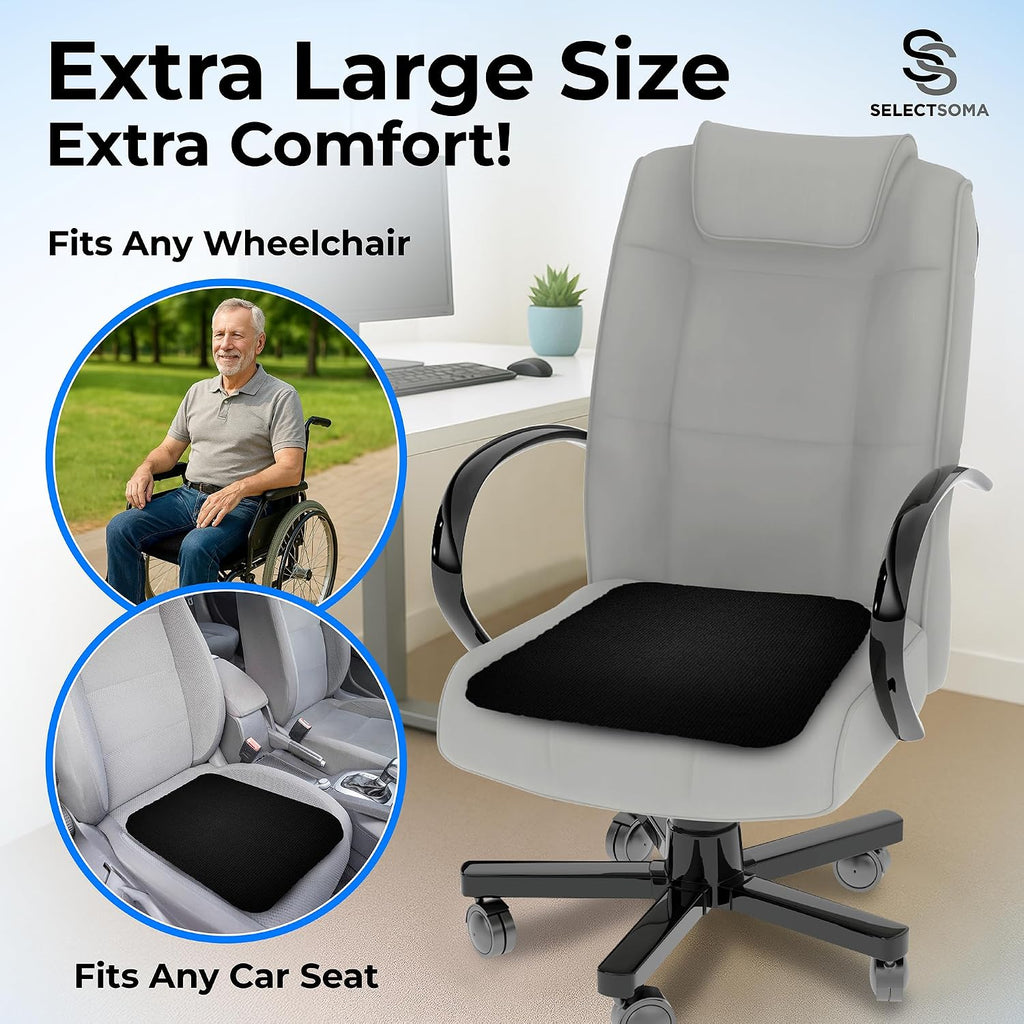 SelectSoma Super Large Gel Seat Cushion for Long Sitting - 18.5" x 17.5" - Breathable Cooling Design - Pressure Relief for Sciatica, Tailbo…